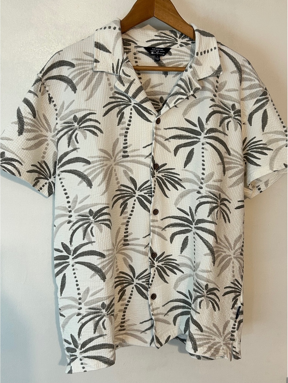 Ben Sherman Men's Large White Palm Tree Print Shirt-0031